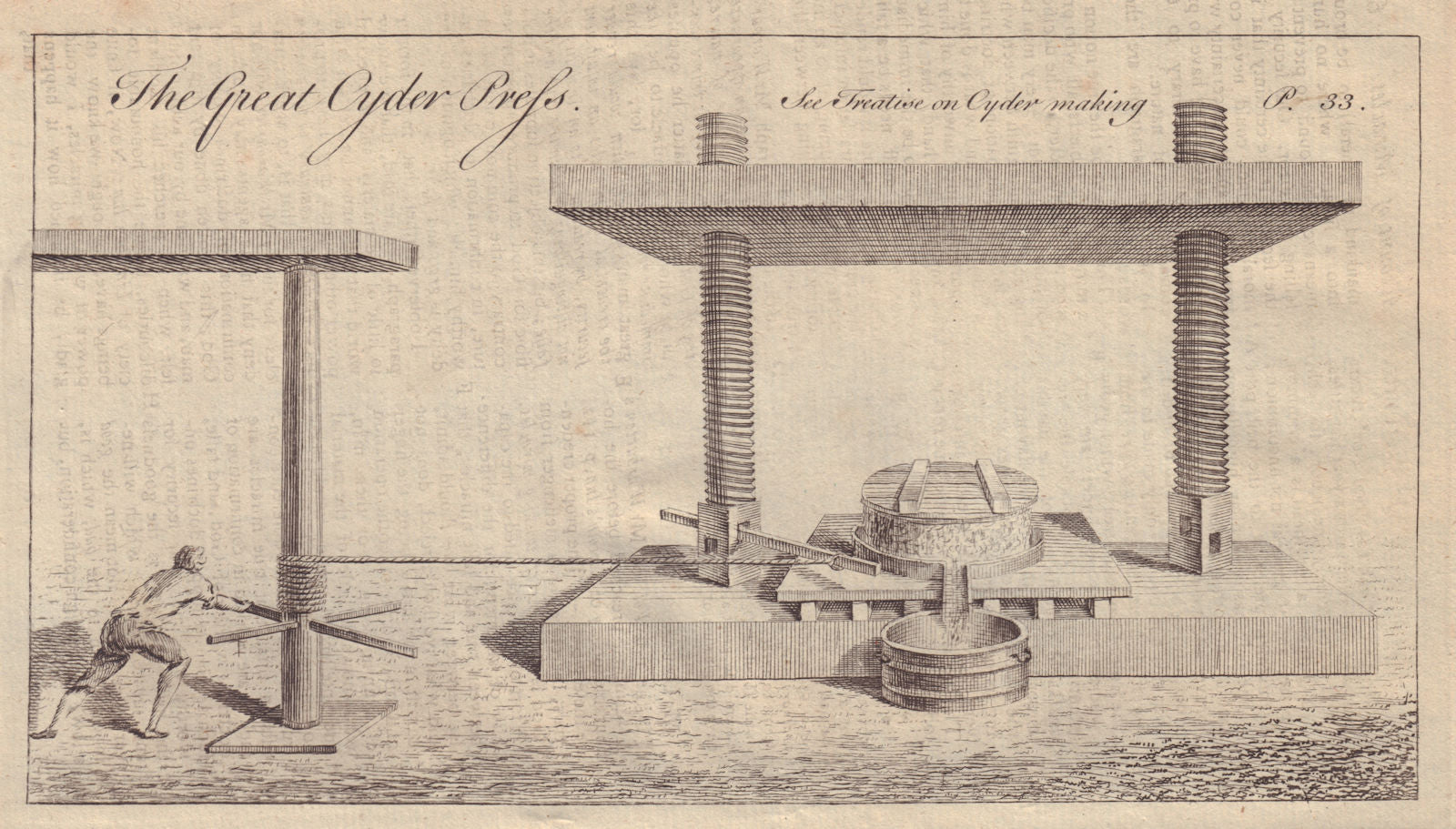 The Great Cyder Press. Cider press. GENTS MAG 1753 old antique print picture